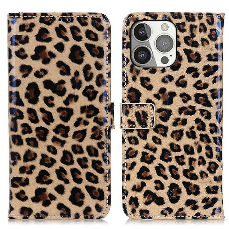 Lærdeksel Folio Deksel iPhone 13 Pro Mobildeksel Leopard