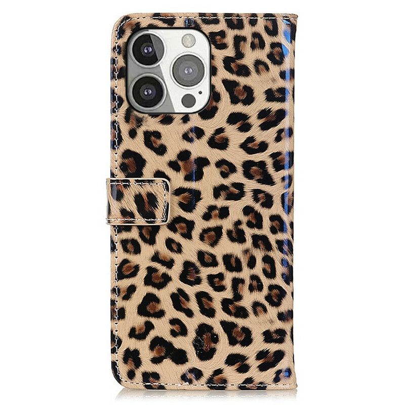 Lærdeksel Folio Deksel iPhone 13 Pro Mobildeksel Leopard