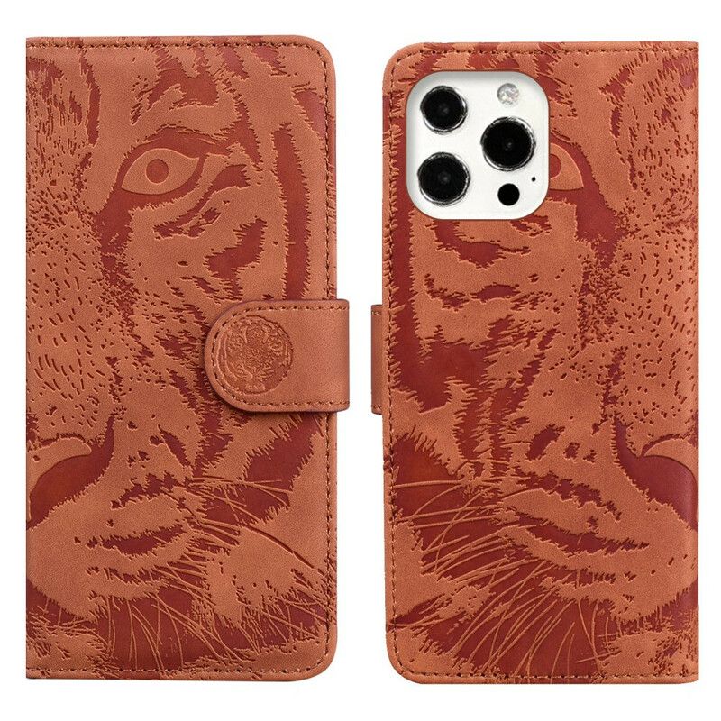 Lærdeksel Folio Deksel iPhone 13 Pro Mobildeksel Tiger Face Print