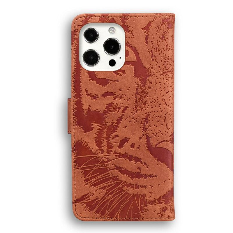 Lærdeksel Folio Deksel iPhone 13 Pro Mobildeksel Tiger Face Print