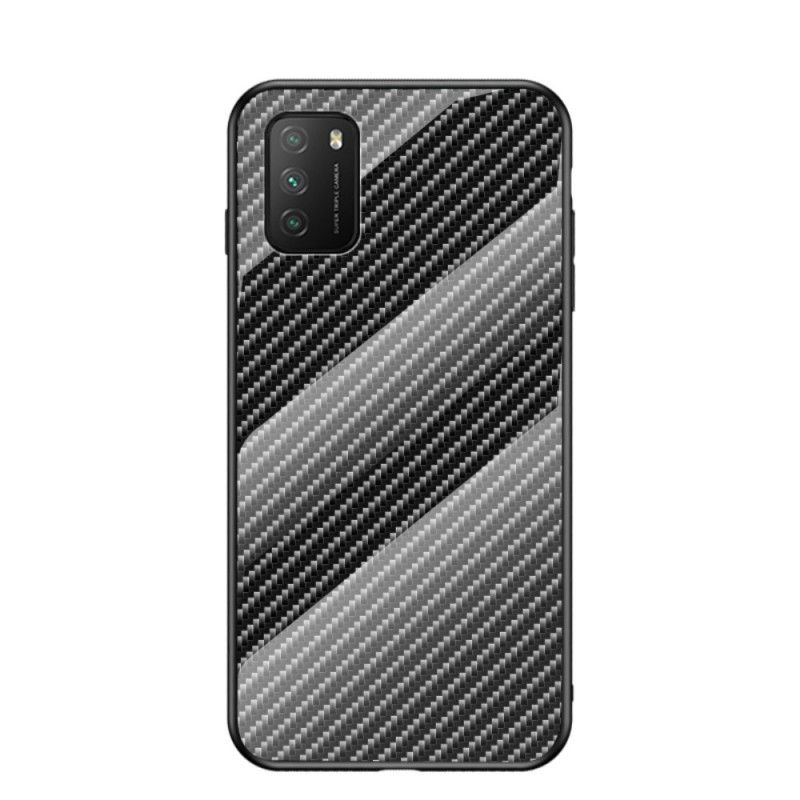 Deksel for Xiaomi Poco M3 Svart Karbonfiber Herdet Glass