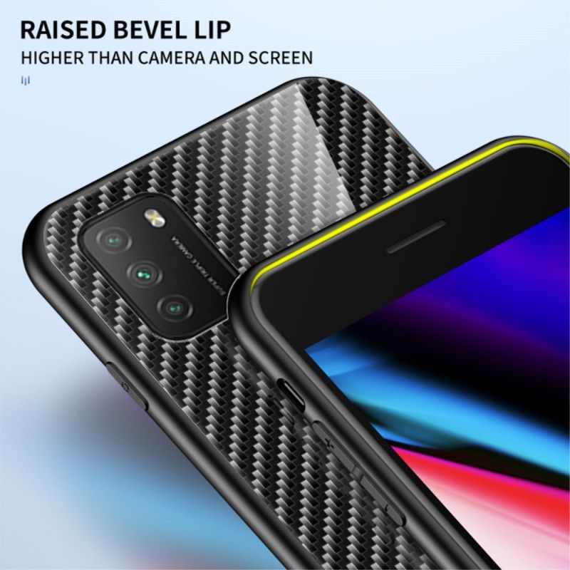 Deksel for Xiaomi Poco M3 Svart Karbonfiber Herdet Glass