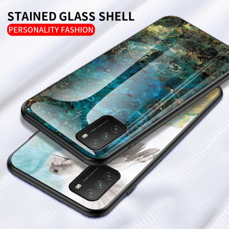 Deksel Xiaomi Poco M3 Svart Marmorfarger Herdet Glass