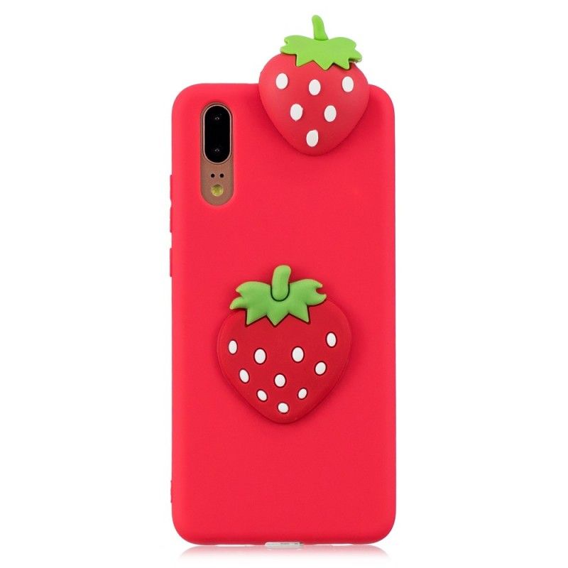 Deksel Huawei P20 3D Jordbær