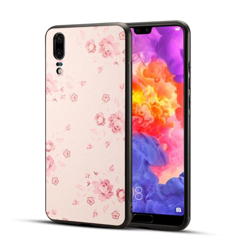 Deksel Huawei P20 Magenta Faux Skinn Liberty Blomster