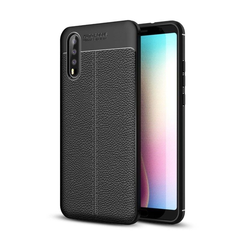 Deksel Huawei P20 Svart Dobbeltlinjet Litchi-Skinneffekt