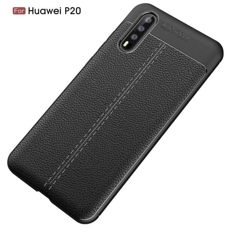 Deksel Huawei P20 Svart Dobbeltlinjet Litchi-Skinneffekt