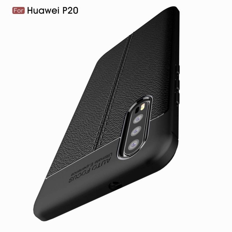 Deksel Huawei P20 Svart Dobbeltlinjet Litchi-Skinneffekt