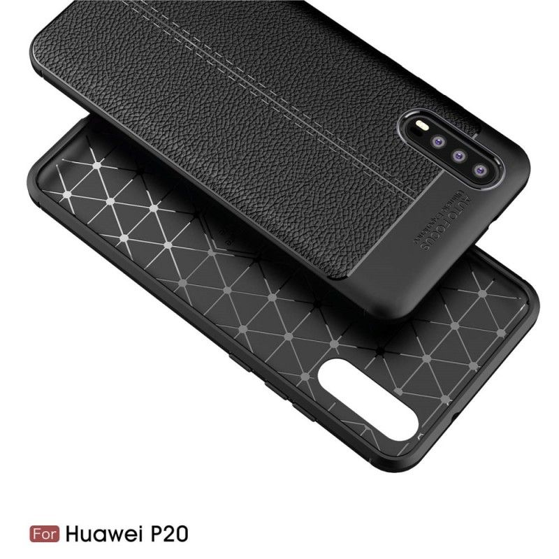 Deksel Huawei P20 Svart Dobbeltlinjet Litchi-Skinneffekt