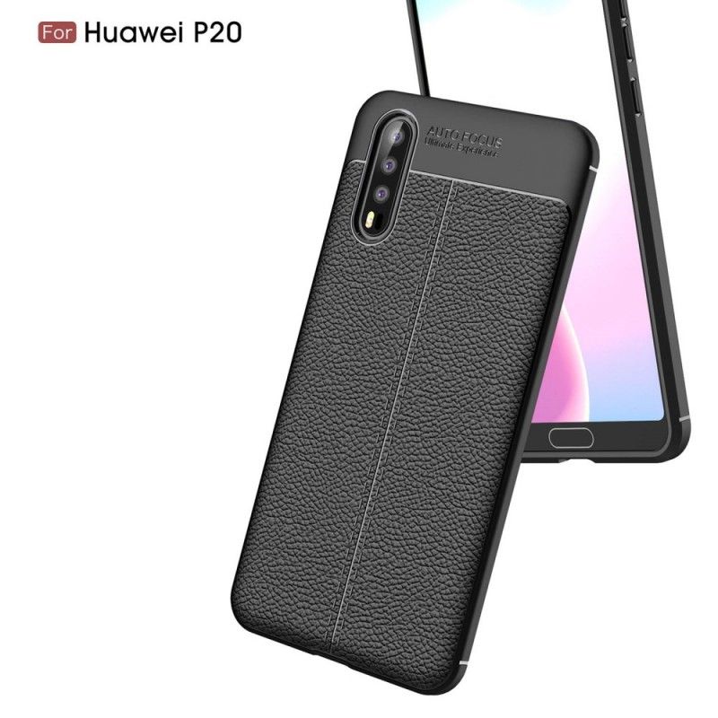 Deksel Huawei P20 Svart Dobbeltlinjet Litchi-Skinneffekt