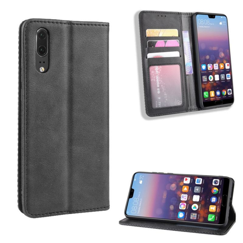 Folio Deksel Huawei P20 Svart Stilisert Vintage-Skinneffekt