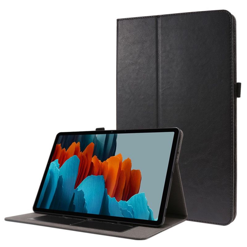 Case Etui Samsung Galaxy Tab S7 Plus Svart Skodder I Imitert Skinn