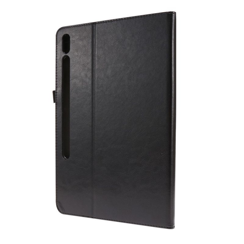 Case Etui Samsung Galaxy Tab S7 Plus Svart Skodder I Imitert Skinn