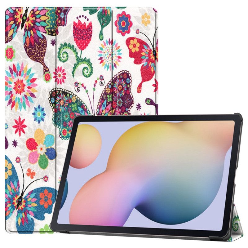 Smart Sak Samsung Galaxy Tab S7 Plus Forsterkede Sommerfugler Og Blomster