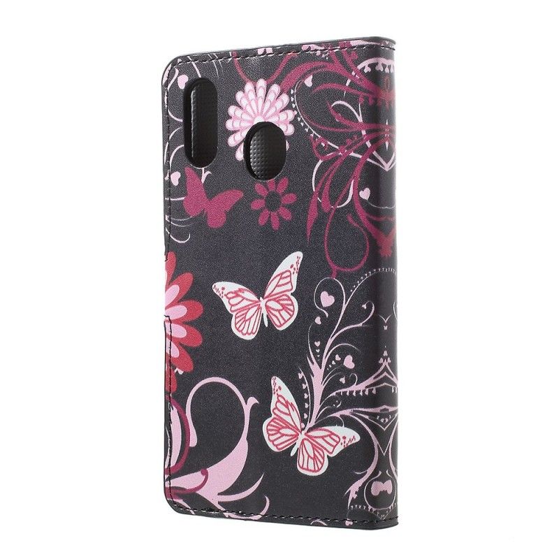 Folio Deksel for Samsung Galaxy A30 Lyseblå Sommerfugler Og Blomster