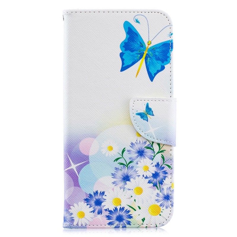 Folio Deksel for Samsung Galaxy A30 Magenta Malte Sommerfugler Og Blomster