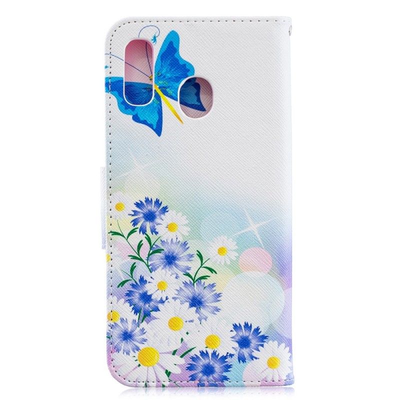 Folio Deksel for Samsung Galaxy A30 Magenta Malte Sommerfugler Og Blomster