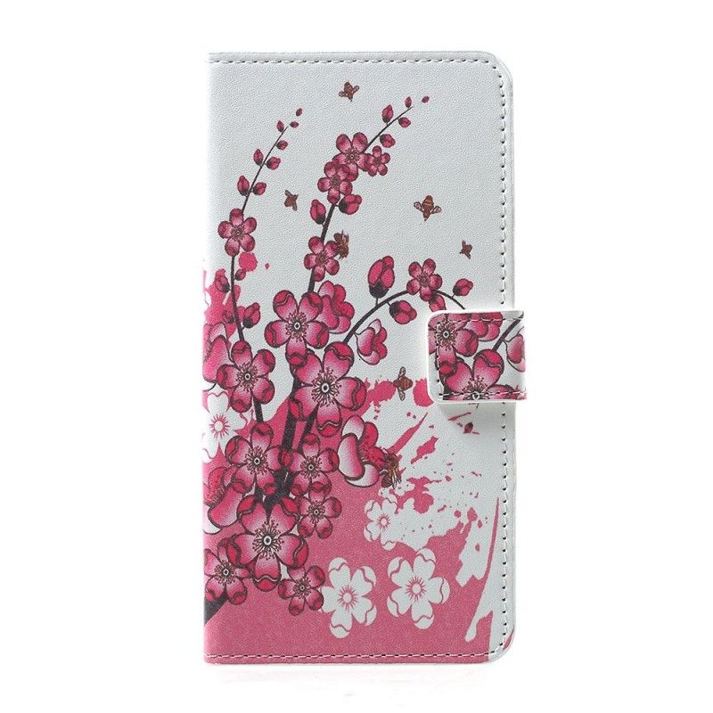 Folio Deksel for Samsung Galaxy A30 Magenta Tropiske Blomster