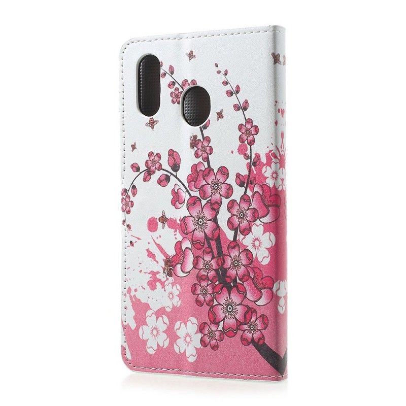 Folio Deksel for Samsung Galaxy A30 Magenta Tropiske Blomster