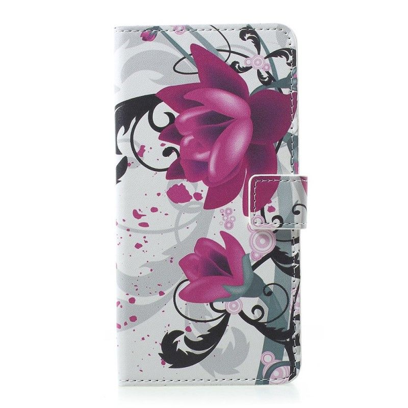 Folio Deksel for Samsung Galaxy A30 Magenta Tropiske Blomster