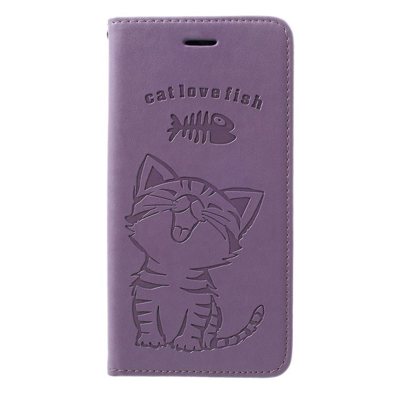 Folio Deksel for Samsung Galaxy A30 Rose Gold Kattunge Katt Elsker Fisk