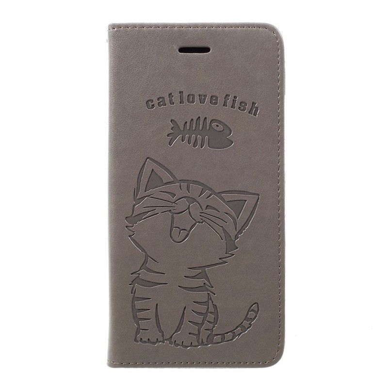 Folio Deksel for Samsung Galaxy A30 Rose Gold Kattunge Katt Elsker Fisk