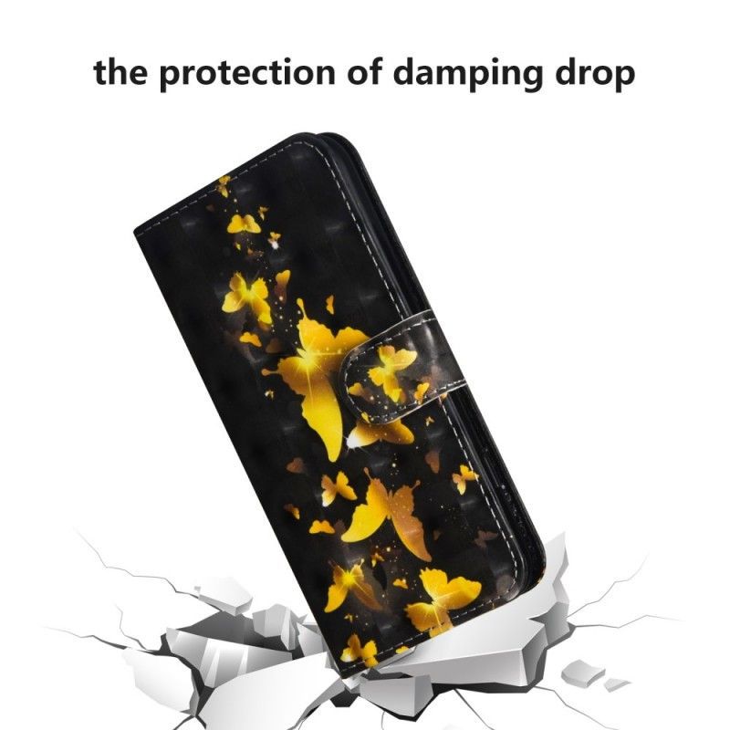 Folio Deksel Samsung Galaxy A30 Gule Sommerfugler Anti-fall