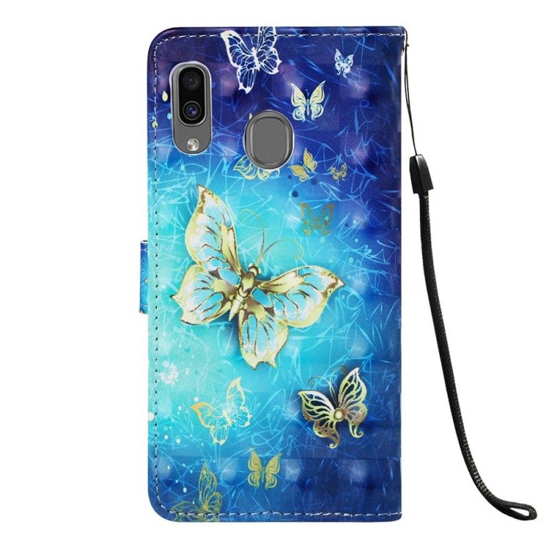 Folio Deksel Samsung Galaxy A30 Gyldne Tanga Sommerfugler Anti-fall