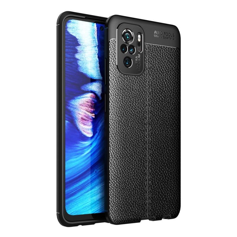 Deksel Xiaomi Redmi Note 10 / Note 10S Svart Dobbeltlinjert Lychee-Effekt Beskyttelse