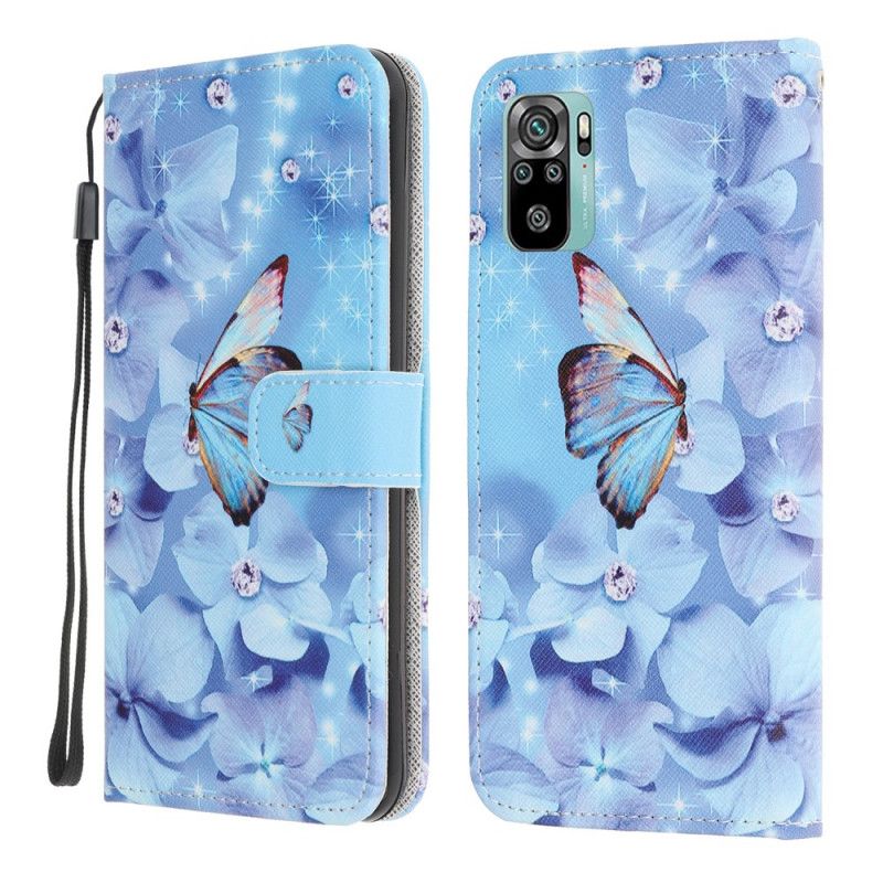 Folio Deksel for Xiaomi Redmi Note 10 / Note 10S Diamantsommerfugler Med Tanga