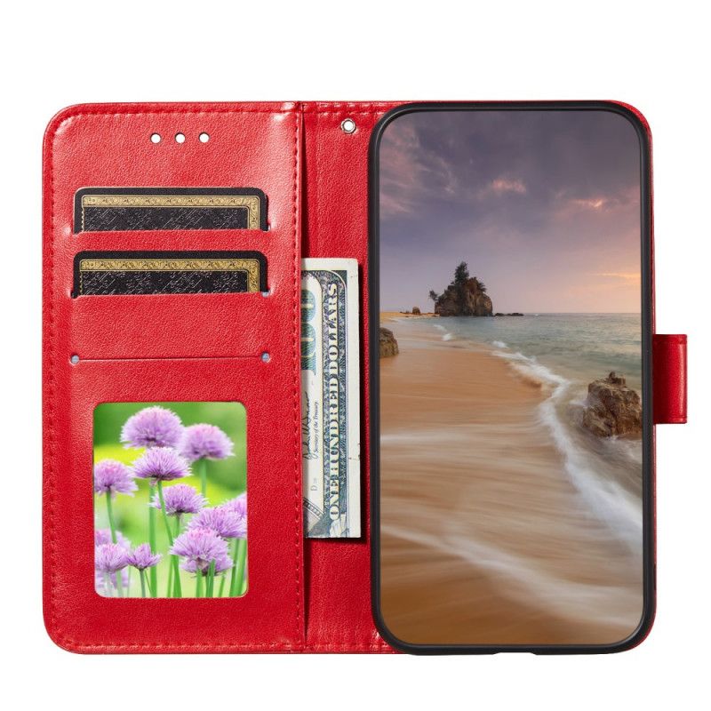 Folio Deksel Xiaomi Redmi Note 10 / Note 10S Rød Blomsterbroderitrykk Anti-fall