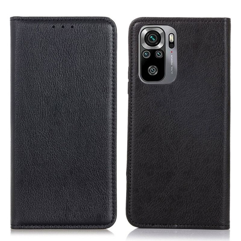 Folio Deksel Xiaomi Redmi Note 10 / Note 10S Svart Lychee Split Skinn Beskyttelse