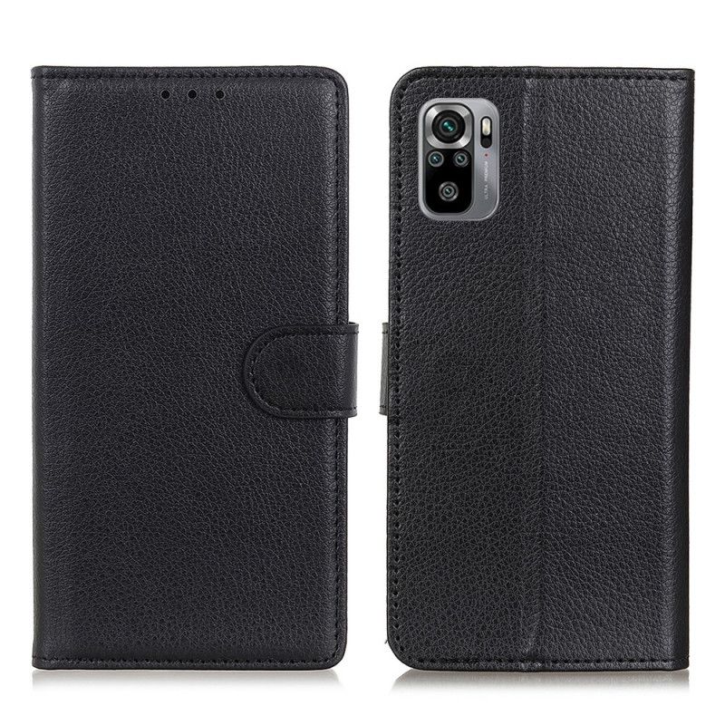 Folio Deksel Xiaomi Redmi Note 10 / Note 10S Svart Premium Lychee-Effekt Beskyttelse