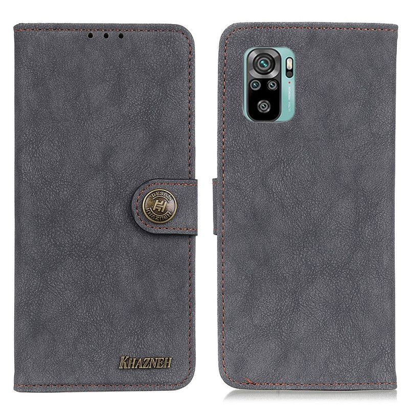 Folio Deksel Xiaomi Redmi Note 10 / Note 10S Svart Retro Khazneh Delt Skinn Anti-fall