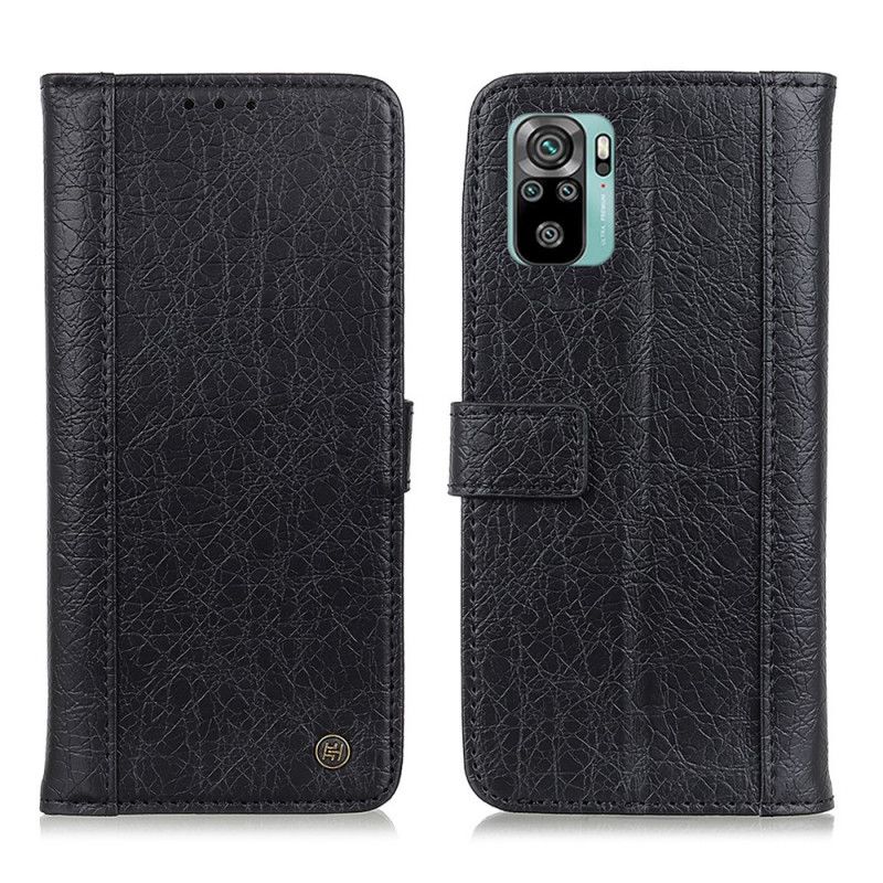 Folio Deksel Xiaomi Redmi Note 10 / Note 10S Svart Split Skinn I Knitrende Stil