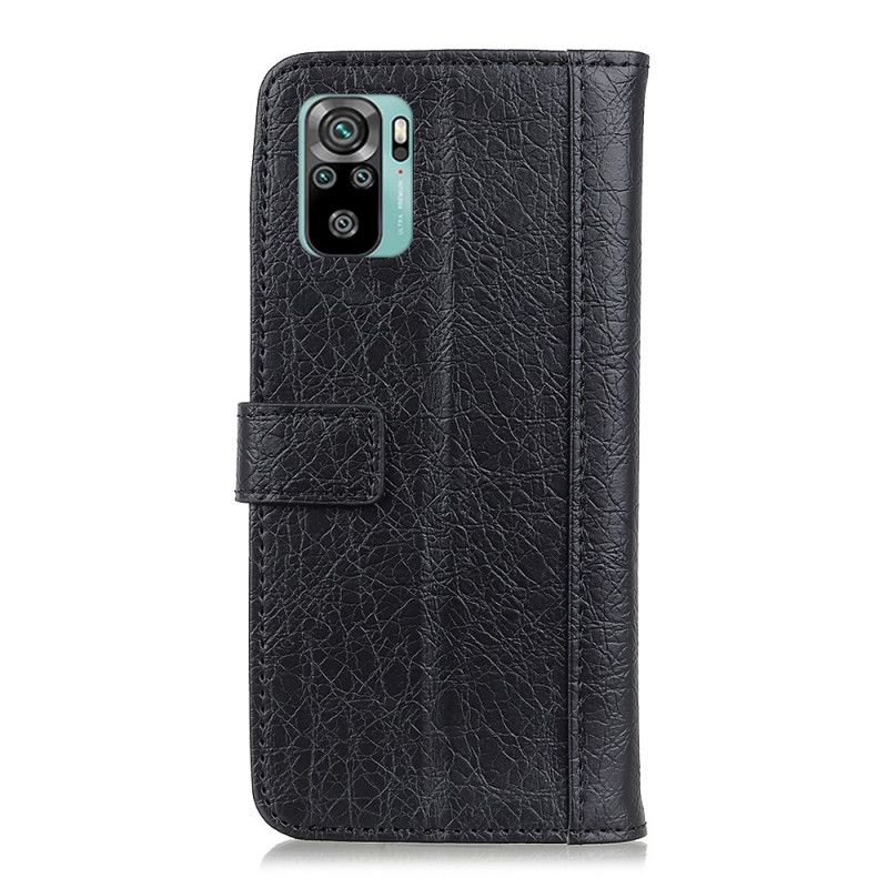 Folio Deksel Xiaomi Redmi Note 10 / Note 10S Svart Split Skinn I Knitrende Stil