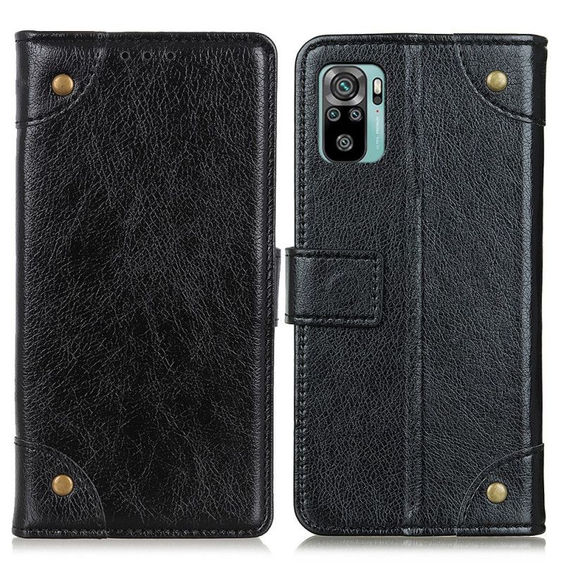 Folio Deksel Xiaomi Redmi Note 10 / Note 10S Svart Vintage Nagler I Nappaskinnstil