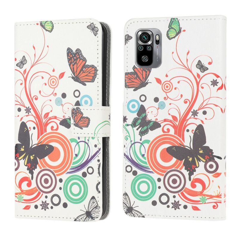 Lærdeksel Folio Deksel Xiaomi Redmi Note 10 / Note 10S Svart Sommerfugler Og Blomster