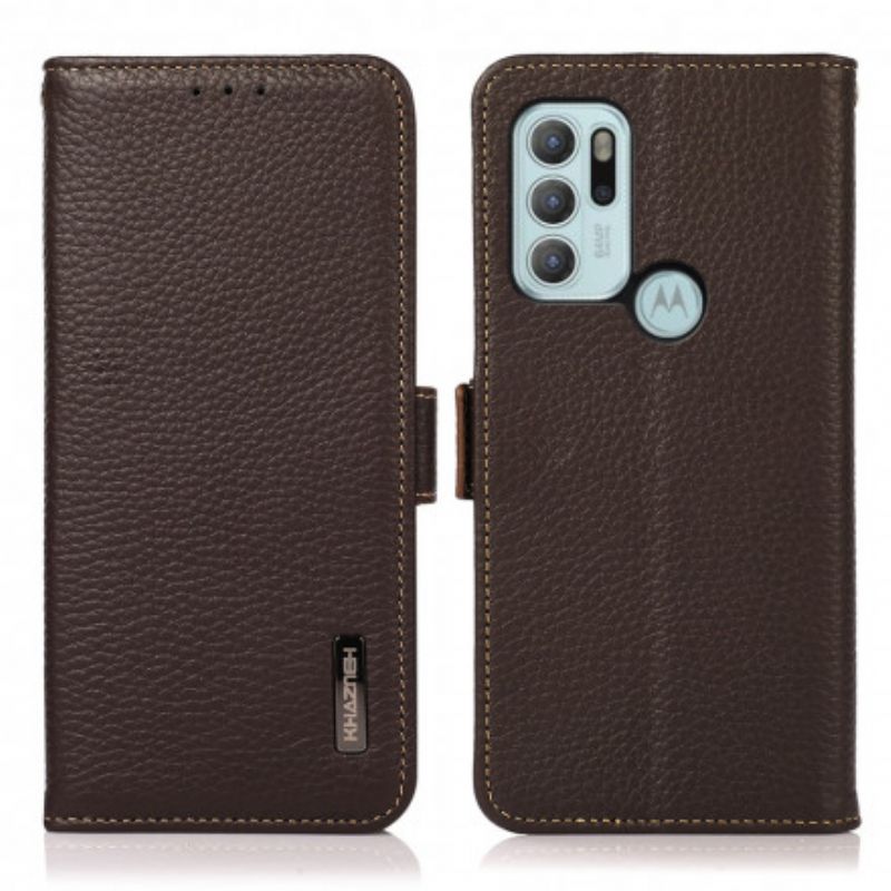 Folio Deksel Moto G60s Litchi Leather Khazneh Rfid Beskyttelse Deksel