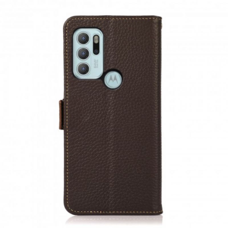 Folio Deksel Moto G60s Litchi Leather Khazneh Rfid Beskyttelse Deksel