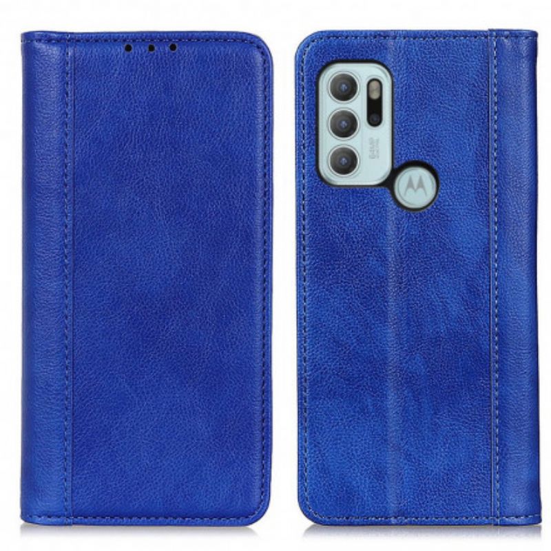 Folio Deksel Til Moto G60s Litchi Split Leather-versjon