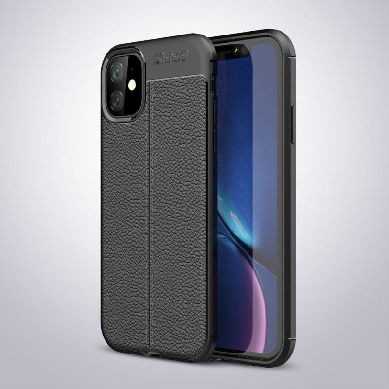 Deksel iPhone 11 Svart Dobbeltlinjert Lychee-Effekt Beskyttelse