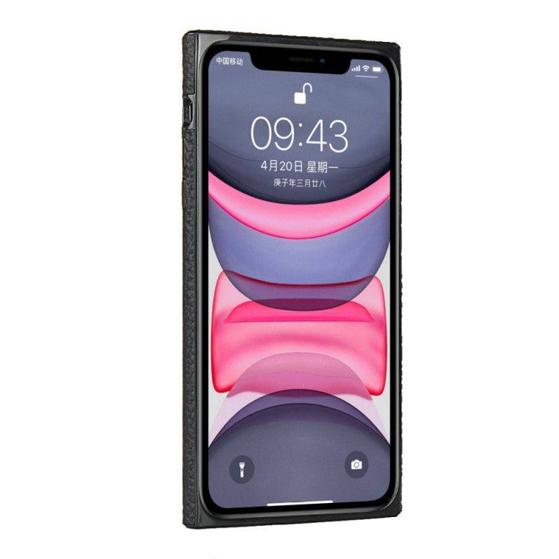 Deksel iPhone 11 Svart Ekte Litchi Med Stropp