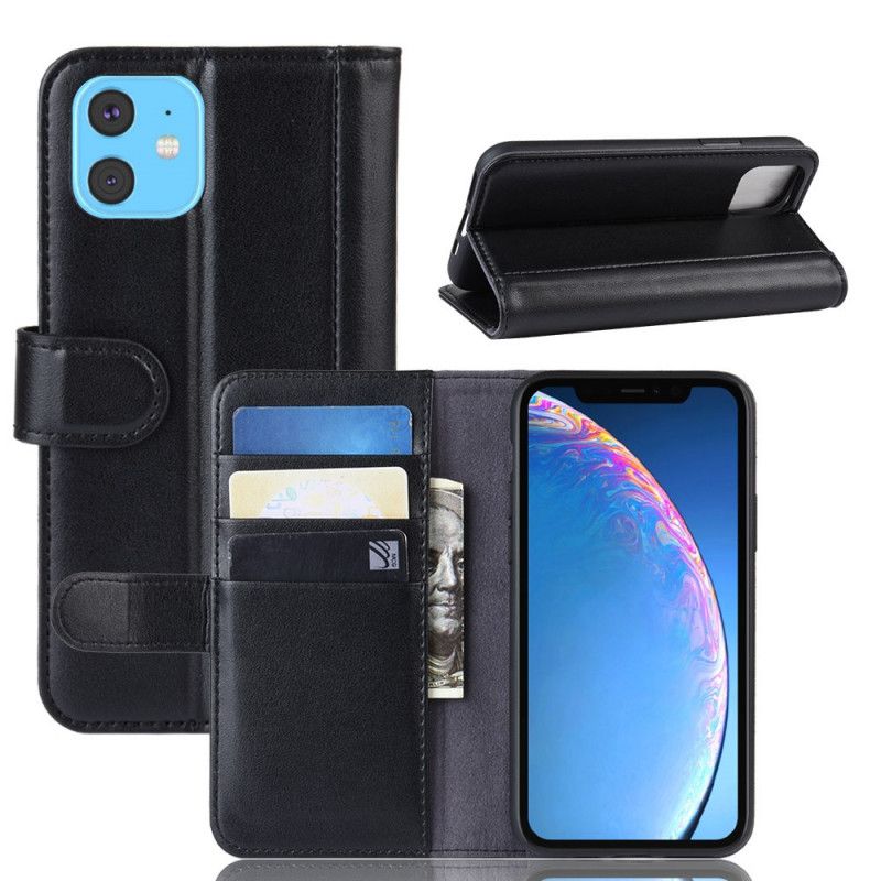 Folio Deksel for iPhone 11 Svart Delt Skinn