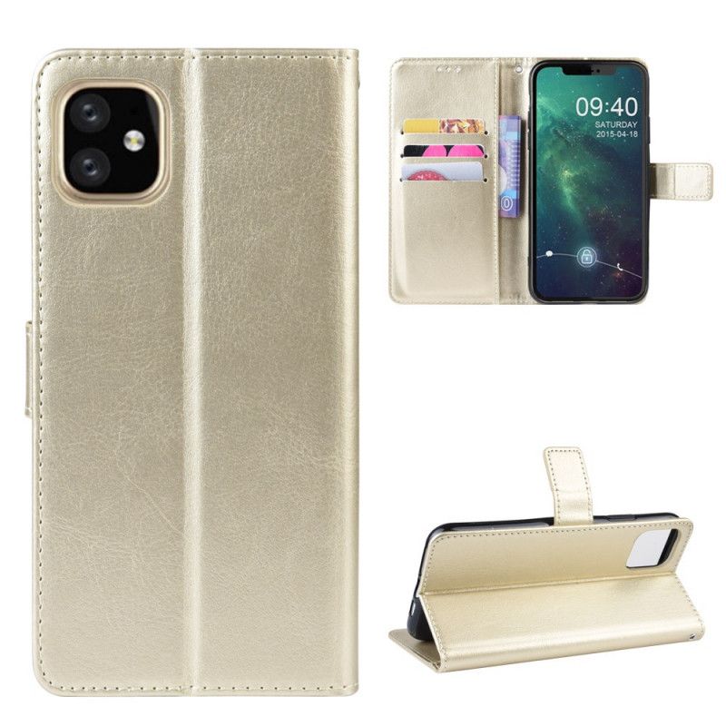 Folio Deksel for iPhone 11 Svart Farget Skinneffekt Med Stropp