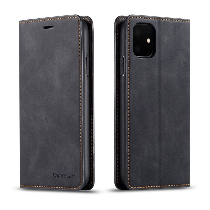 Folio Deksel iPhone 11 Svart Forwenw Skinneffekt