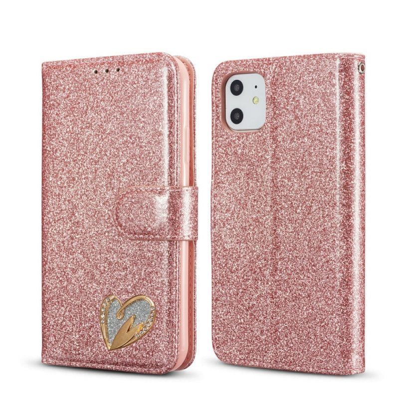 Folio Deksel iPhone 11 Svart Hjerteglitter