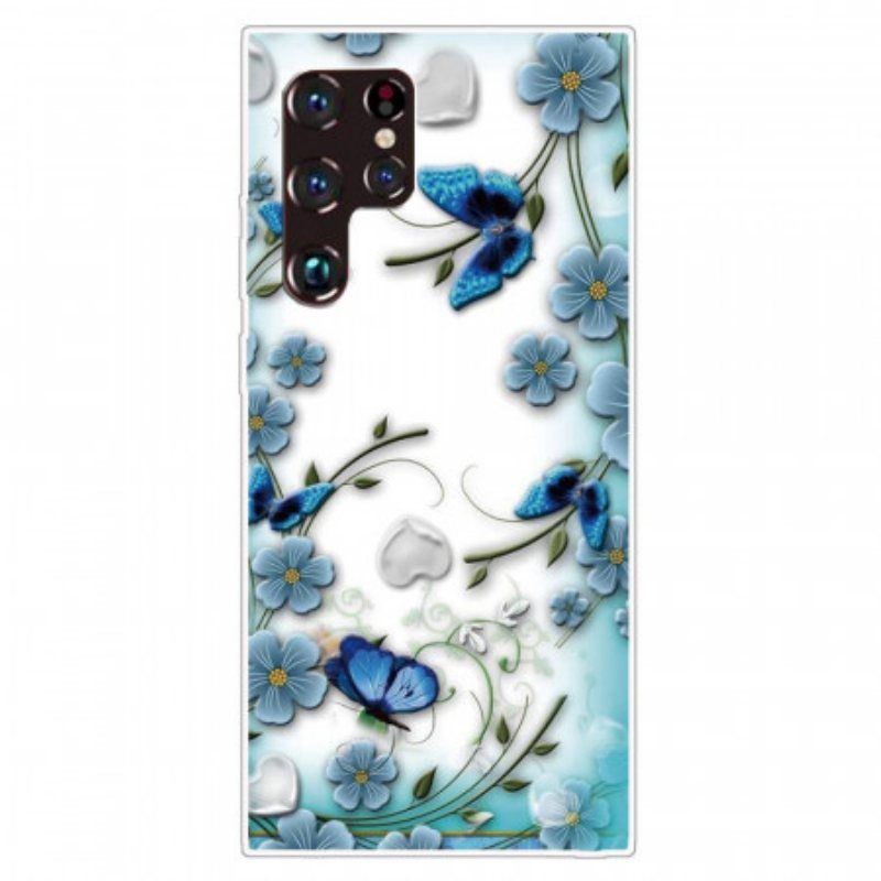 Deksel Til Samsung Galaxy S22 Ultra 5G Retro Sommerfugler Og Blomster