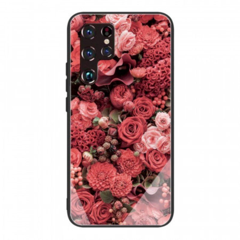 Deksel Til Samsung Galaxy S22 Ultra 5G Rose Blomster Herdet Glass