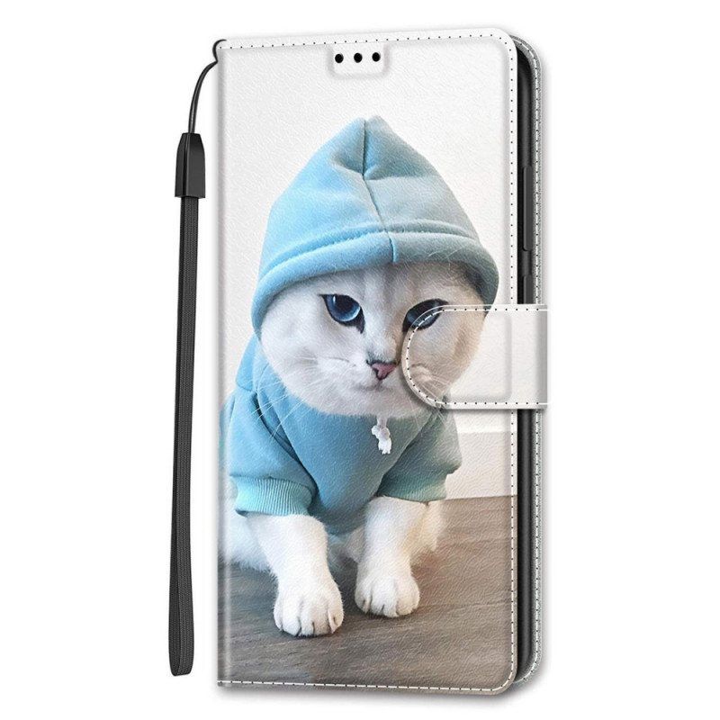 Lærdeksel Til Samsung Galaxy S22 Ultra 5G Med Kjede Thong Cat Fan